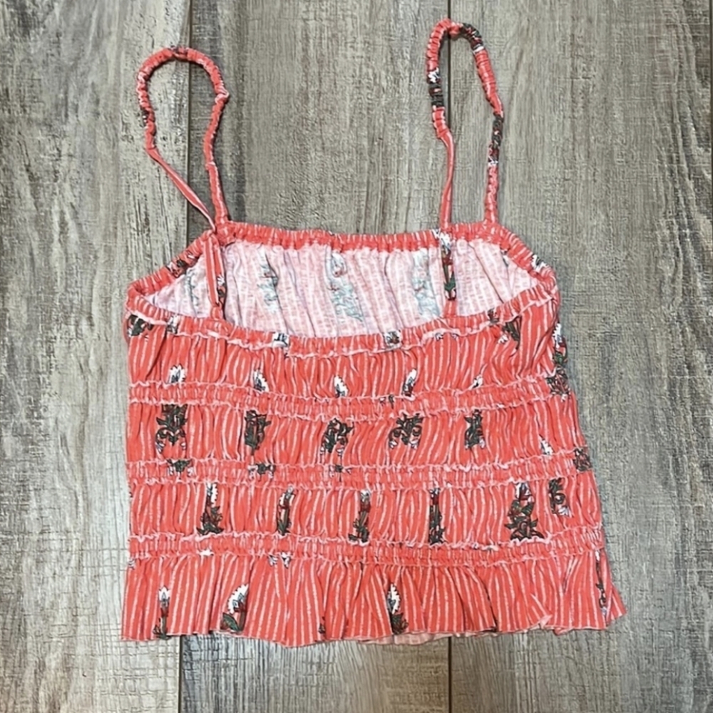 Free People NWOT Shirred Tank in Bright Coral sz LRG​​​ - Picture 2 of 7